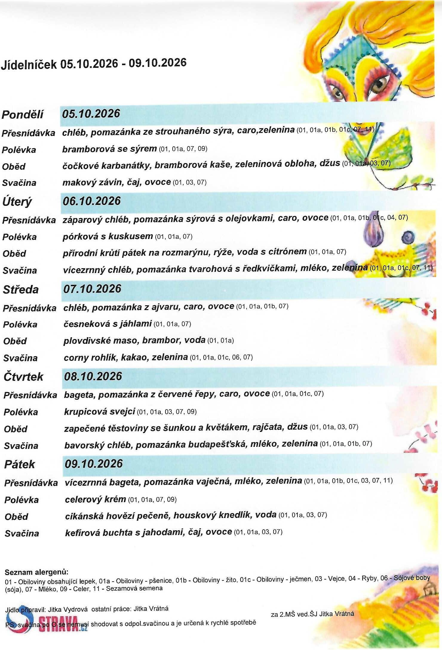 Jídelníček 5.10..-9.10. 2026